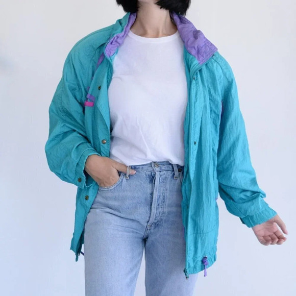 Vintage  Teal and Purple Zip Up Windbreaker Jacket Size Large - Picture 3 of 15